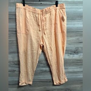 Old Navy Peach Elastic Waist Linen-Blend Cropped Pants